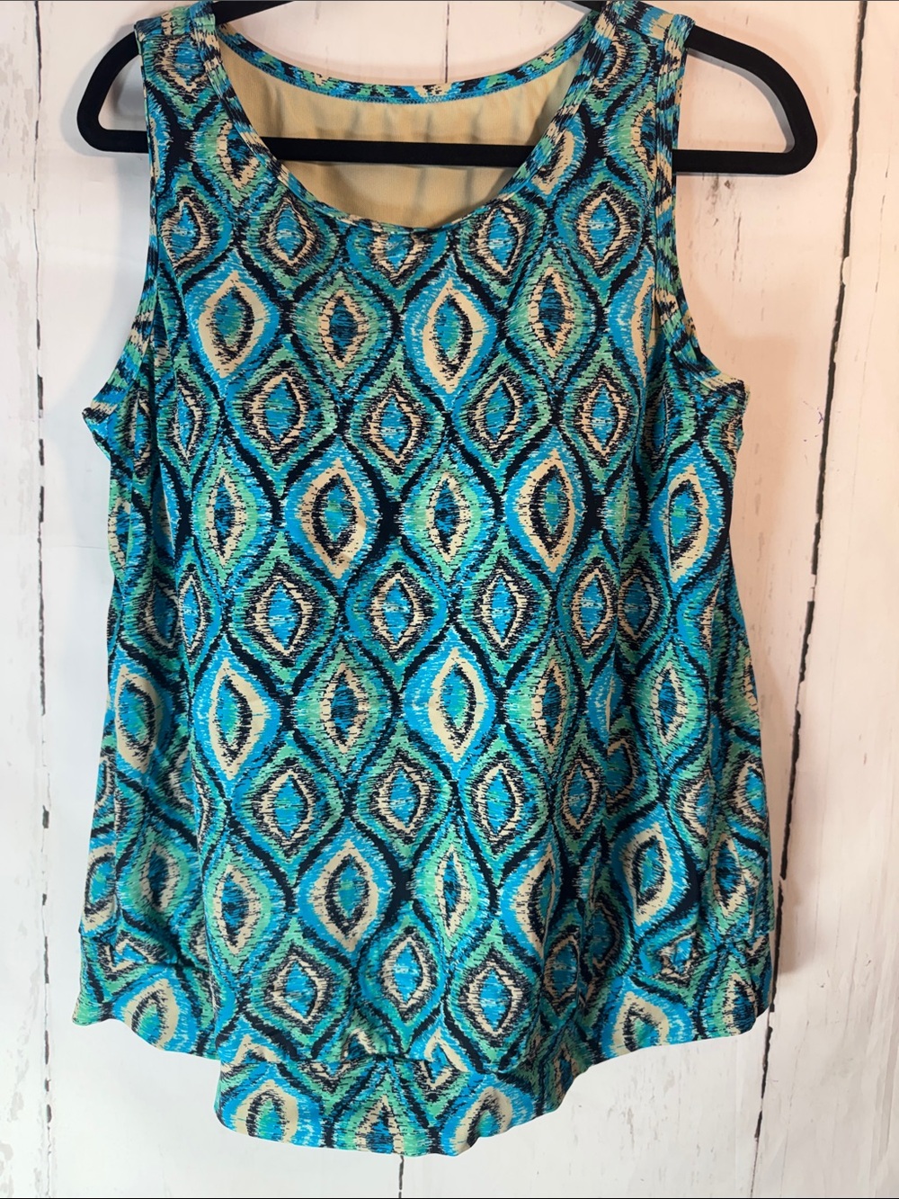 Sleeveless Geometric Print Swimsuit Tank Top - Turquoise Blue
